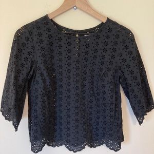 Aerie Eyelet Blouse Top Black XS
